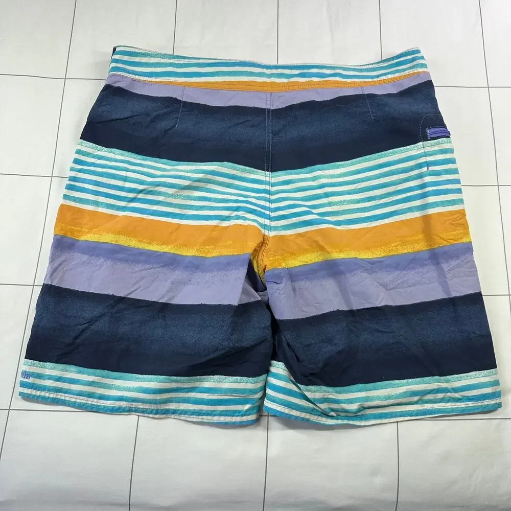Patagonia Board Shorts Mens 35 Blue Multi Printed Wavefarer Striped Beach Swim